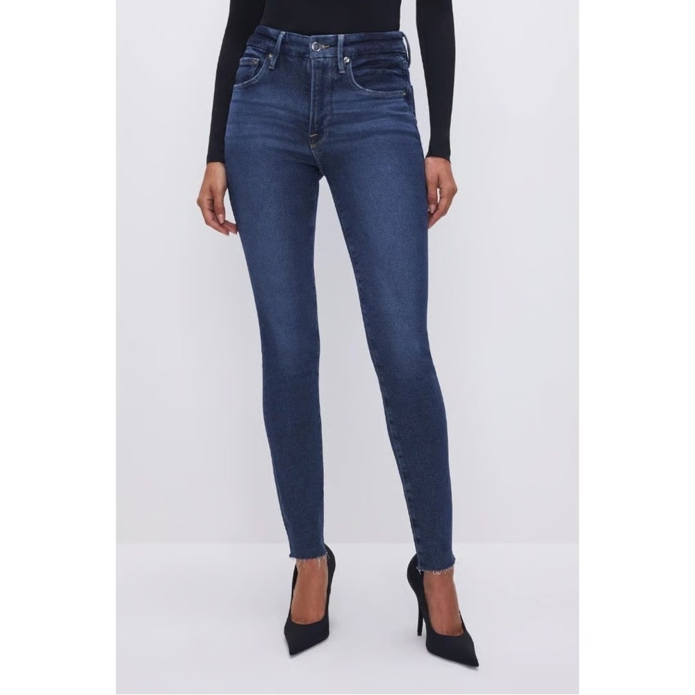 Good American Good Legs Raw Hem Skinny Jeans Medium Wash Stretch Denim 10/30